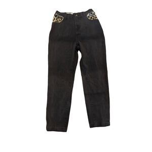 Vintage 1980s Women 8 Opal Lorraine Wardy Black Jeans Denim Pants Animal Print